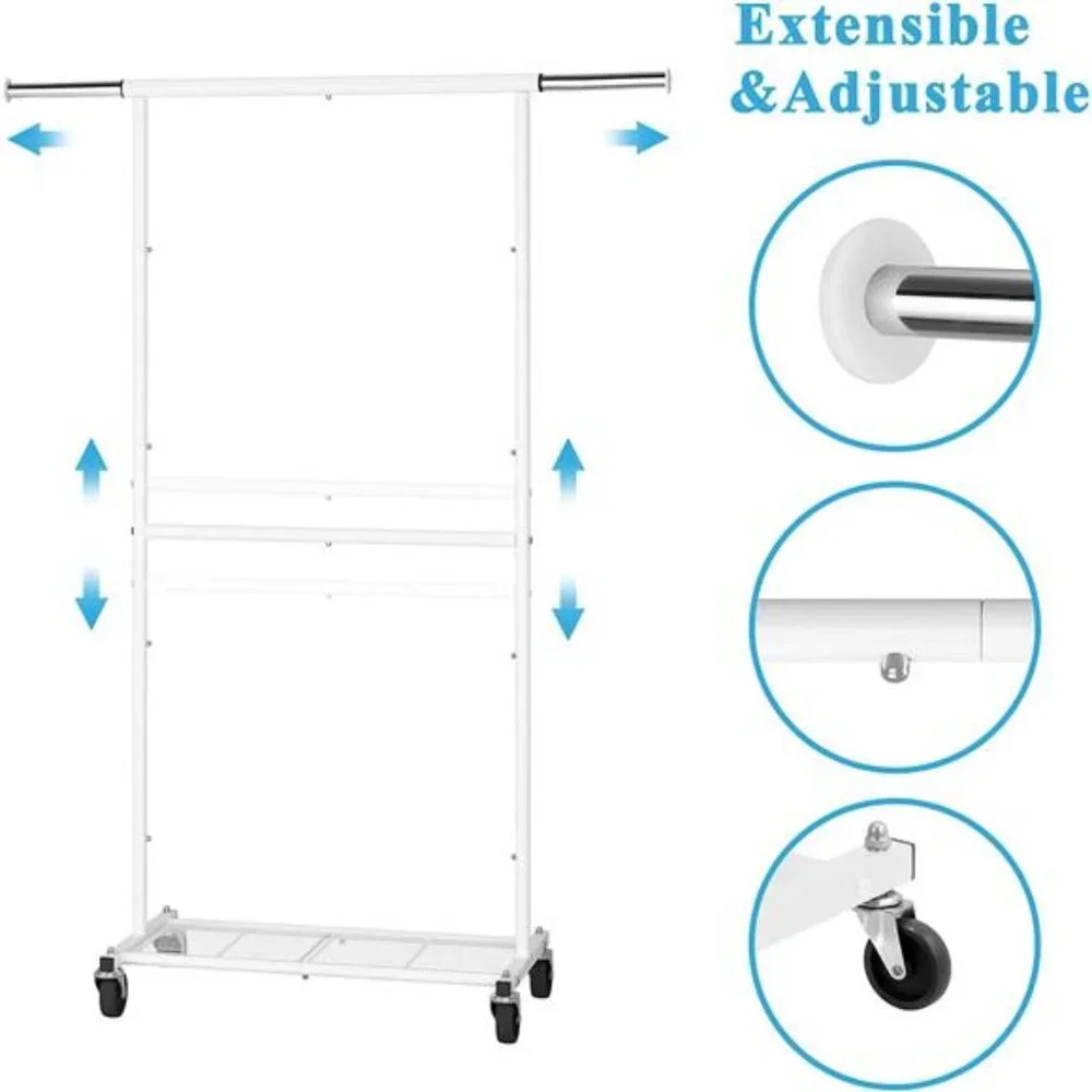 Simple Trending Standard Clothing Garment Rack, Extendable, White - Picture 2 of 7
